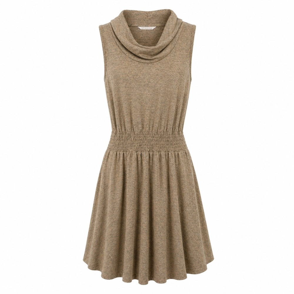 Soft Surroundings‎ Kerry Dress Cowl Neck Smocked Soft Stretchy Flowy Tan Size SP